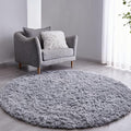 FJZFING Grey Round Rug Ultra-Soft Plush Modern 4x4 Circle Area Rug for Kid's Bedroom, Fluffy Shag Circular Rug for Nursery Room, Non-Slip Home Decor Cute Grey Carpet for Teen's Room