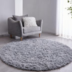 FJZFING Grey Round Rug Ultra-Soft Plush Modern 4x4 Circle Area Rug for Kid's Bedroom, Fluffy Shag Circular Rug for Nursery Room, Non-Slip Home Decor Cute Grey Carpet for Teen's Room