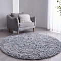 FJZFING Grey Round Rug Ultra-Soft Plush Modern 5x5 Circle Area Rug for Kid's Bedroom, Fluffy Shag Circular Rug for Nursery Room, Non-Slip Home Decor Cute Grey Carpet for Teen's Room