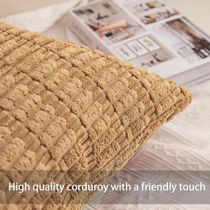 Aegero Pack of 2 Corduroy Decorative Throw Pillow Covers 20x20 InchSoft Striped Pillow Covers Modern Farmhouse Home Decor for Sofa Living Room Couch Bed（Coffee）