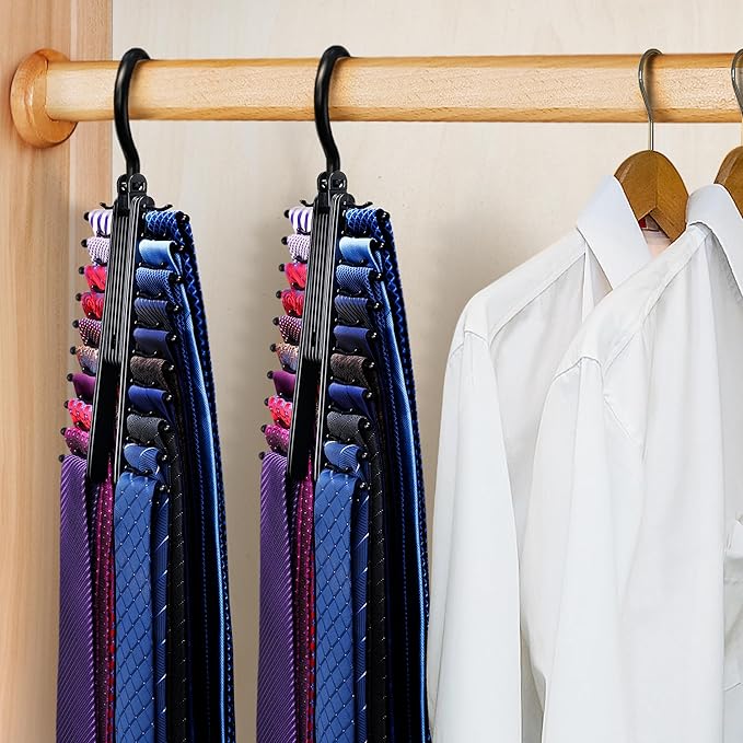 IPOW Upgraded 2 PCS See Everything Cross X 20 Tie Rack Holder,Rotate to Open/Close Tie and Belt Hanger with Non-Slip Clips,360 Degree Swivel Space Saving Organizer