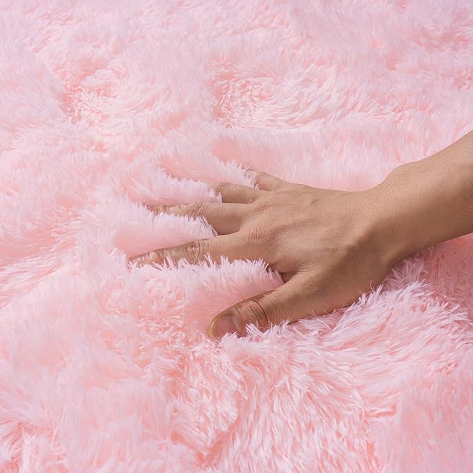 Pink Rug for Girls Bedroom, 5x7 Area Rug for Cute Girls Room, Bedside Indoor Floor Fluffy Shag Carpet, Plush Soft Rug for Living Room Nursery Dorm Home Decor