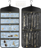 CHICECO Travel Jewelry Holder Organizer,Hanging Jewelry Organizer Storage with Zippered Pockets for Cloest,Jewelry Holder for Earrings, Necklaces (Blue Black)