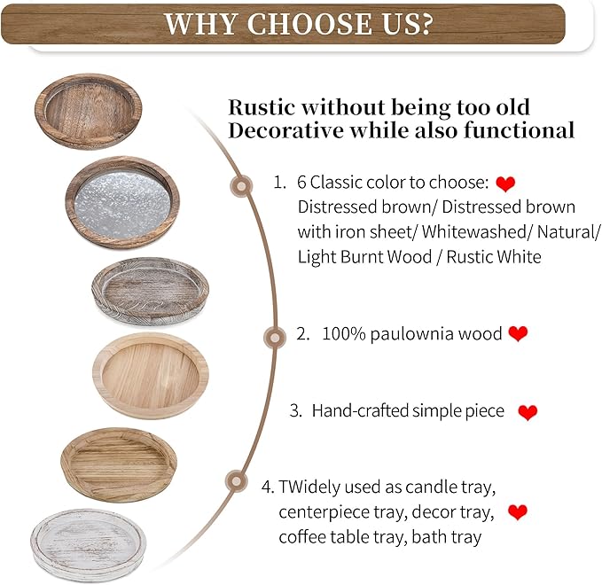 Hanobe Wooden Tray for Coffee Table: Candle Holder Plate Round Decorative Serving Tray - Vintage Table Centerpiece Rustic Farmhouse Home Decor