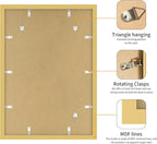14x20 Picture Frame 3 Pack - Gold Poster Frame Display Pictures 11x17 with Mat or 14 x 20 Without Mat for Wall Hanging Horizontal and Vertical