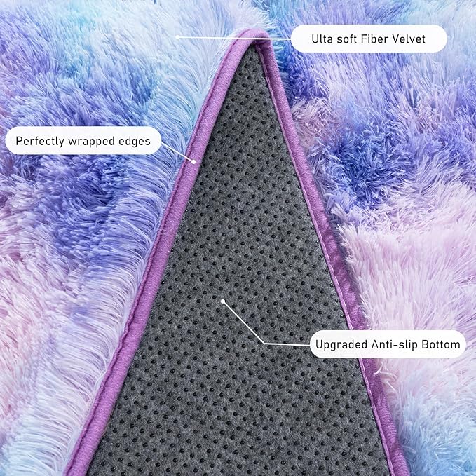 Rugs for Living Room 5x7, Soft Shaggy Modern Shag Area Rug for Bedroom, Upgrade Non-Slip Plush Fluffy Carpet for Kids Boys Girls Room Home Decor Aesthetic, Rainbow Purple