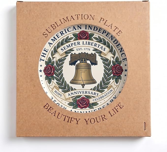 250th Anniversary Decorative Plates 10 Inch Vintage Liberty Bell Patriotic Decorations Commemorative Plates with Stand Memorial Day 4th of July Veterans Day Home & Office