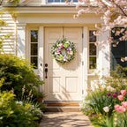 24 Inch Spring Wreath for Front Door, Artificial Spring Summer Floral Wreath with Dahlia Hydrangea Orchid for Home Wall Wedding Festival Indoor Outdoor Decor