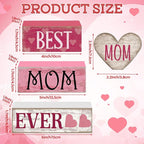 Yuntau 4 Pcs Mothers Day Table Decorations Mothers Day Tiered Tray Decor Mom Wooden Sign Mothers Day Centerpiece Decorative Faux Book Stack Block for Coffee Table Fireplace Mantel Floating Shelf