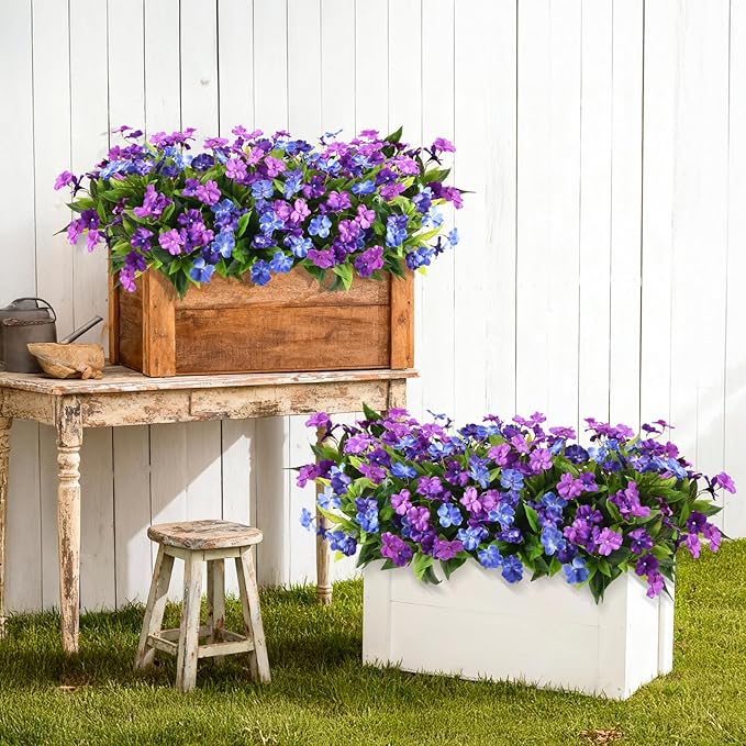 Artificial Fake Flowers for Outdoor, 6 Bundles UV Resistant Faux Plants Decoration Silk Flowers No Fade Plastic Flowers for Outside Planters Home Porch Patio Yard Garden Decor