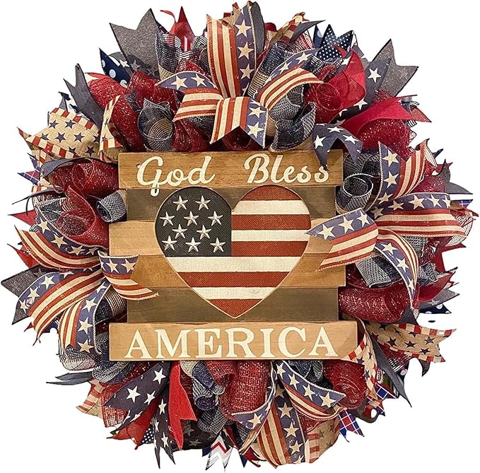 250th Anniversary Patriotic Wreath, 4th of July Wreath for Front Door, Patriotic Wreath Handmade Eagle Wreaths, Memorial Day Home Decoration for Indoor and Outdoor (C)