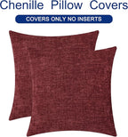 CaliTime Christmas Throw Pillow Covers Decorative 16 X 16 Inches Pack of 2 Cozy Chenille Cushion Cases for Couch Sofa Bed Living Room Home Burgundy