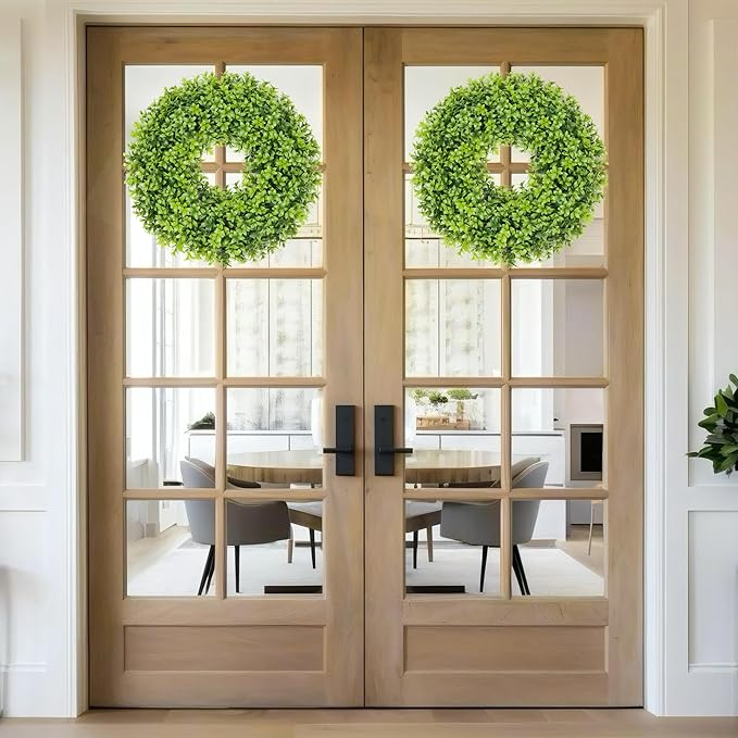 Vlorart 20 Inch Boxwood Wreaths for Front Door, Artificial Spring Wreath for Wall Farmhouse Wedding Porch Green Wreath with Sash Year Round Indoor Outdoor for Summer Farmhouse Wreaths Home Decorations