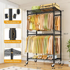 P4 Rolling Clothes Rack Heavy Duty, Clothing Racks for Hanging Clothes, Freestanding Garment Racks with Wheels, Metal Portable Closet Rack 35.5''W × 20.5''D × 80.5''H, Max Load 560Lbs, Black