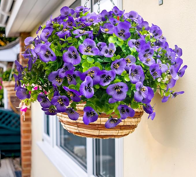 Artificial Flowers for Outdoors Fake Plants, 12pcs Fake Flowers Artificial Plants Outdoor UV Resistant,Silk Faux Flowers Shrubs Greenery Plants for Porch Garden Patio Window Box Decor