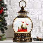 Christmas Snow Globe, Red Truck Musical Snow Globe Lantern Lights with 6H Timer Battery & USB Powered, Retro Style Holiday Glitter Globe for Xmas Home Decoration Holiday Party Gifts