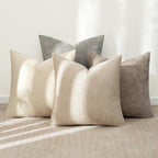 MIULEE Pack of 4 Couch Throw Pillow Covers 18x18 Inch Neutral Beige/Brown Soft Decorative Chenille Pillow Covers Farmhouse Accent Cushion Covers for Boho Spring Home Decor Sofa Bedroom Living Room