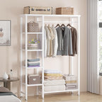 VECELO Open Garment Clothing Rack, Free-Standing Heavy Duty Storage Closet with 5 Shelves and Hanging Rod for Small Spaces, Max Load 350LBS, White