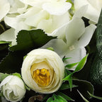 Wnvivi Artificial Flower Swag, 25.6 Inch Silk Rose Hydrangea Swag Arch Garland Front Door Decorative Floral Swags Lintel Floral Decoration for Wedding Ceremony Table Centerpiece (White)