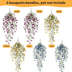 Artificial Hanging Flowers for Outdoors, 6 Pcs Fake Plant for Spring Summer Decoration, UV Resistant Realistic Silk Faux Flowers Outside Indoor Planter Porch Patio Balcony Yard Decor