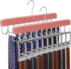TOPIA HANGER Cedar 2 Pack 2 in 1 Belt Tie Hanger for Closet Max 60 Belts with 60 Ties Capacity, 20 Hooks Belt Tie Racks Hanger for Closet Organizer Storage Curved Fit Belt and Flat Fit Tie - CT60C