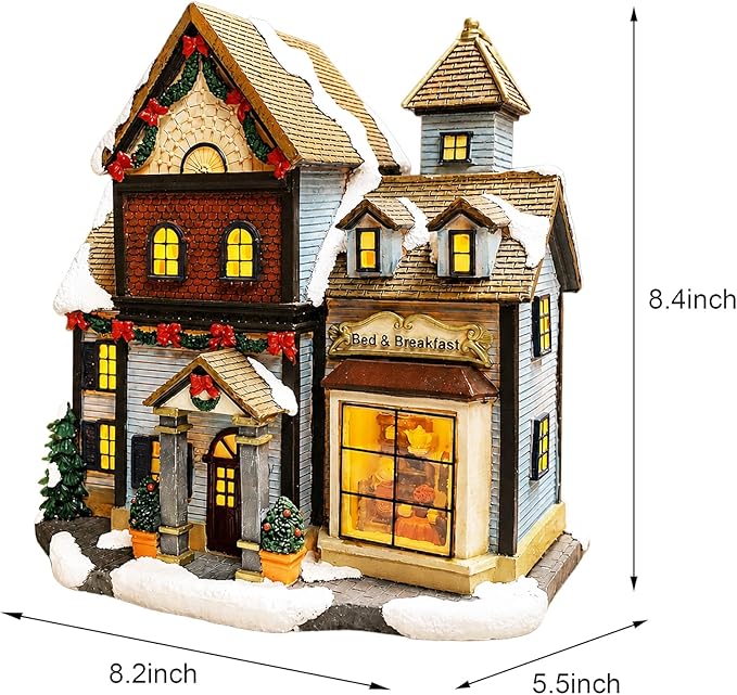 MOMENTS IN TIME Christmas Village Building, Bed and Breakfast with LED Lights - Battery Operated (not Included) (8.5" H x 8.3" W x 5.5" D)