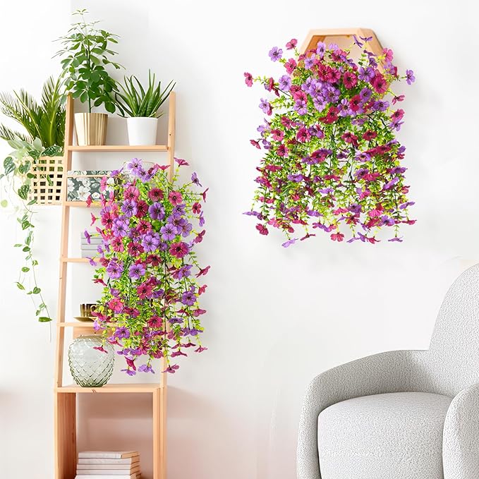 INQCMY 2Pcs Artificial Fake Hanging Flowers for Outdoors UV Resistant Artificial Plants for Spring Summer Decor Look Real Faux Flowers for Outside Home Planter Porch Patio Decor