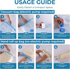 Travel Vacuum Bags with Rechargeable Cordless Pump, 20 Pack Vacuum Seal Bags for Clothing Travel Compression, Space Saver Vacuum Storage Bags for Clothes, Blanket, Bedding, Pillows, Comforters