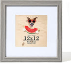 12x12 Picture Frame, Grey Woodgrain 12 x 12 Picture Frames Matted to 8 x 8,Square 12 x 12 Frame with Real Glass,Rustic Wooden 12x12 Photo Frame Wall for Home Decor Gifts