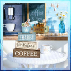 Lineshading 4 Pcs Summer Table Decorations Wooden Beach Coffee Decor Summer Tiered Tray Decor Farmhouse Crabby Before Coffee Crab Block Signs Gifts for Beach Nautical Party Home Office Decorations