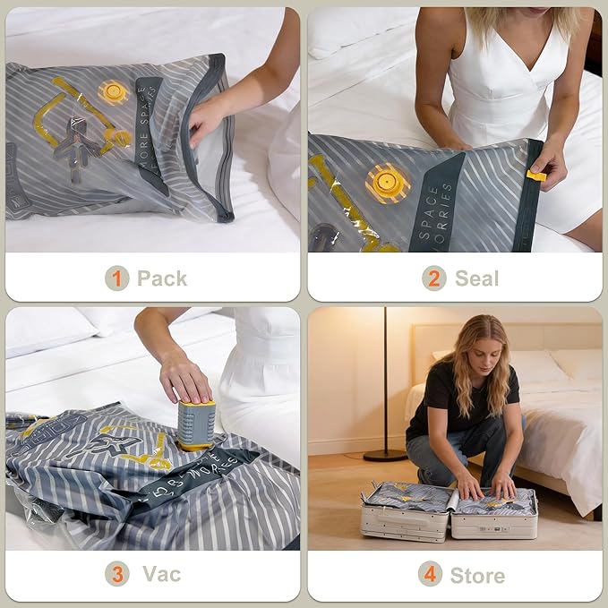 15-Pack Vacuum Bags for Travel with Wireless Rechargeable Pump, Carry-on Size Compression Packing Bags for Luggage & Suitcase, Space Saver for Clothes & Clothing, 15 Combo Travel Size, Fast 3S Vacuum
