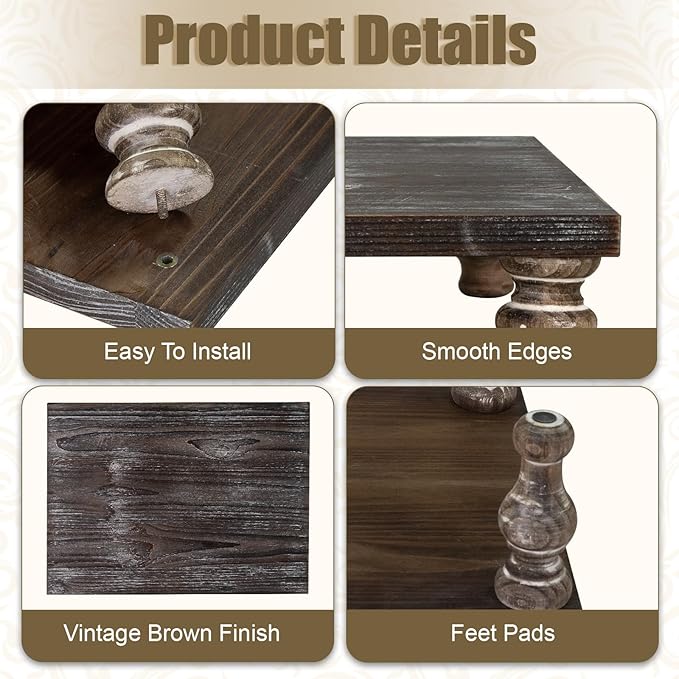MAONAME Decorative Wooden Display Riser, Farmhouse Wood Pedestal Stand for Display, Rustic Vintage Brown Tray Riser for Kitchen, Home Table Decor, Short and Tall Footed