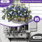 Artificial Fake Petunia Flowers for Outdoor Decoration, 2PCS Faux Silk Petunias Flower for Spring UV Resistant No Fade Realistic Plants for Garden Balcony Yard Porch Indoor Decor(Blue White)