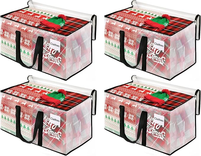 BlissTotes Moving Bags, 93L 4-Pack Storage Bags, Moving Box Heavy Duty Extra Large, Moving Totes with Zipper, Reinforced Handles Boxes for Packaging Moving, Decorative Wreath Storage