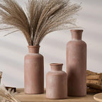 SIDUCAL Ceramic Rustic Farmhouse Vase Set of 3, Whitewashed Terracotta Vases, Clay Decorative Vases for Home Decor, Living Room, Shelf, Mantel Decoration(Brick-red)