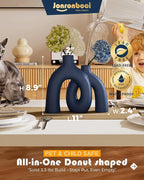 Hug Donut Decorative Vase Set - Navy Blue Vase, Modern Coastal Style Vases Home Decor, Matte Ceramic Decorations for Living Room Shelf, Bookshelf Mantle Entryway Table or Console Décor (Navy Blue)
