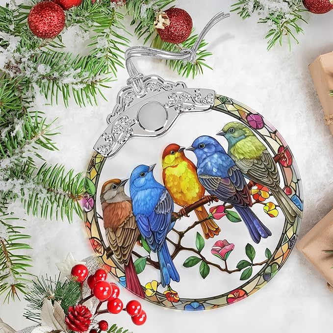 Christmas Ornaments - Stained Glass Christmas Decor - Birds Ornaments for Christmas Tree - Christmas Tree Ornament - Bird Lover Gift - Gifts for Friends - Xmas Gift Ideas - Gift Exchange