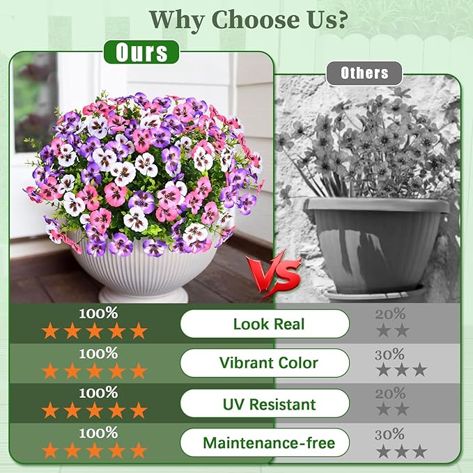 MARTINE MALL 18 Bundles Look Real Artificial Flowers for Outdoors, Realistic Fake Outdoor Flowers UV Resistant Silk Pansy Flower for Outside Faux Flower Plant for Outdoor Porch Yard, Pink+Purple+White