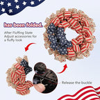 Patriotic Wreath for Front Door, 24 inch 4th of July Decorations Burlap Foldable Wreath for 250th Anniversary American Independence Day Memorial Day Decor