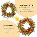 Spring Summer Wreaths for Front Door,22 Inch Artificial Spring Summer Poppy Flower Wreath with Wildflowers,Eucalyptus Leaves for Indoor Outdoor Wall Porch Festival Farmhouse Home Holiday Decor.