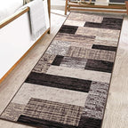 FlyDOIT Modern Geometric Patchwork Area Rug, 2x6 Chocolate Runner Rugs for Living Room, Rockwood Collection Indoor Rugs for Bedroom, Throw Carpet Floor Decor for Entryway Dining Room Office Nursery