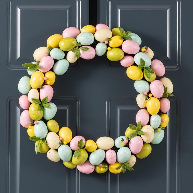 Glitzhome 18" Easter Wreath with Eggs Spring Front Door Decoration Artificial Eggs Wreath for Home Party and Holiday Celebrations