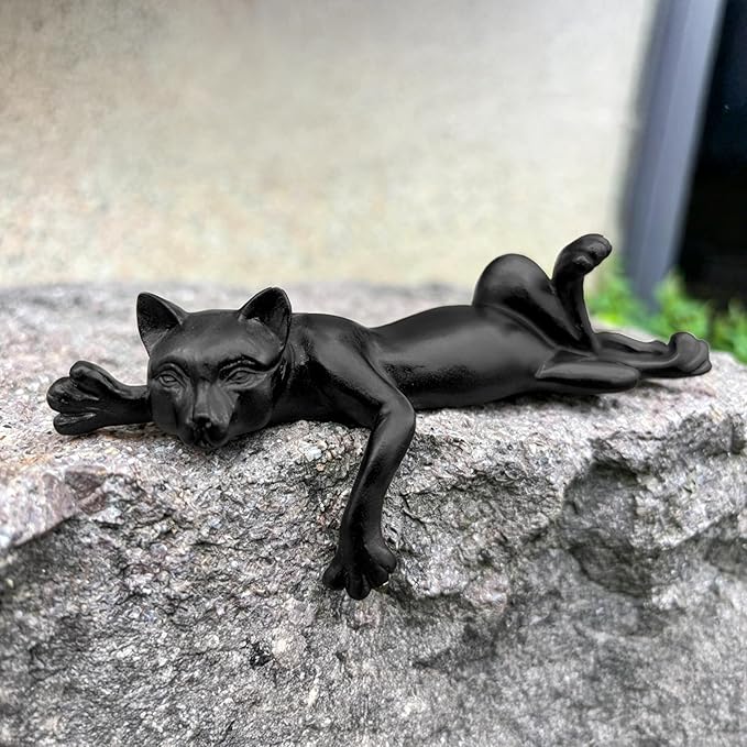 Black Cat Resin Statue - Relaxing Lying Down Pose Cute Sleeping Kitten Black Cat Figurine for Home Decor Minimalist Animal Statues for Bookshelf, Living Room, Bedroom, Office Desk Decor