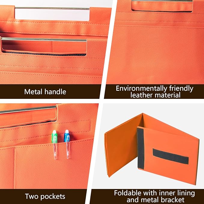 Leather Magazine Holder Foldable with Handles，Stable Magazine Rack Floor，Magazine Basket File Holder Storage，Document File Folder Organizer Free Standing for Office Living Room (orange)