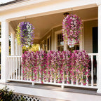 Fake Artificial Flowers for Outdoors, 4 Pcs Faux Hanging Pansy Flowers Spring Summer Decor, UV Resistant Fake Plants Silk Flower for Planter Front Door Porch Patio Yard Garden(Gradient Double Pink)