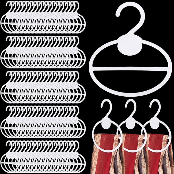 Scarf Hanger Plastic Holder Organizer Space Saving Scarf Organizer Clothes Hanger for Scarves Headscarves Clothing Sorting Storing (White,100 Pcs)