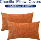 CaliTime Fall Throw Pillow Covers Decorative 16 X 26 Inches Pack of 2 Cozy Chenille Cushion Cases for Couch Sofa Bed Living Room Home Burnt Orange