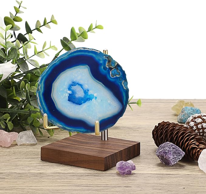 Hipiwe Adjustable Metal Arms Display Stand Easel with Wooden Base - Rocks Crystal Display Easel Holder for Mineral Agate, Gemstones, Fossils, Coral Geodes, Plate and Photo,3.1"x3.1"x4.6"