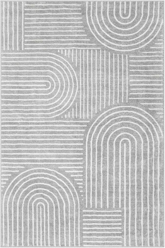Lahome Abstract Washable Rugs, Soft Area Rugs 4x6 Non-Slip Grey Rug for Bedroom Entryway, Ultra-Thin Living Room Rugs Modern Throw Carpet for Nursery Kitchen(4'x6',Gray)