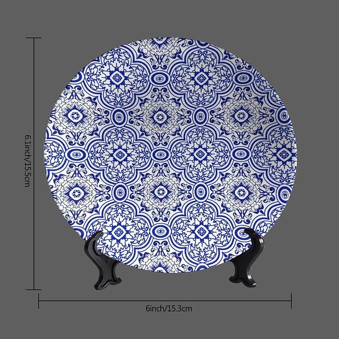 Turkish Decorative Plate Holder, 6 Inch, MediumSlateBlue Round Display Plate, Decorative Plates with Stand, for Kitchen Party Coffee Table Decor Art